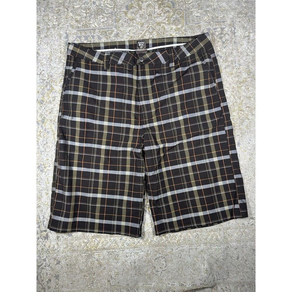 VTG Anchor Blue Men’s Plaid Shorts Size 40 Brown Olive Y2K Skater Grunge Chino